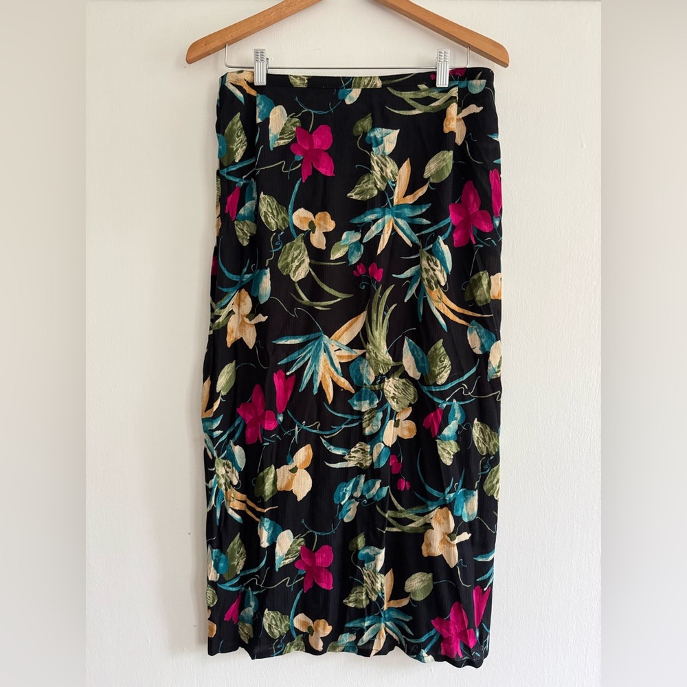 Alfred Dunner Vintage Rayon Midi Skirt Tropical Floral Print